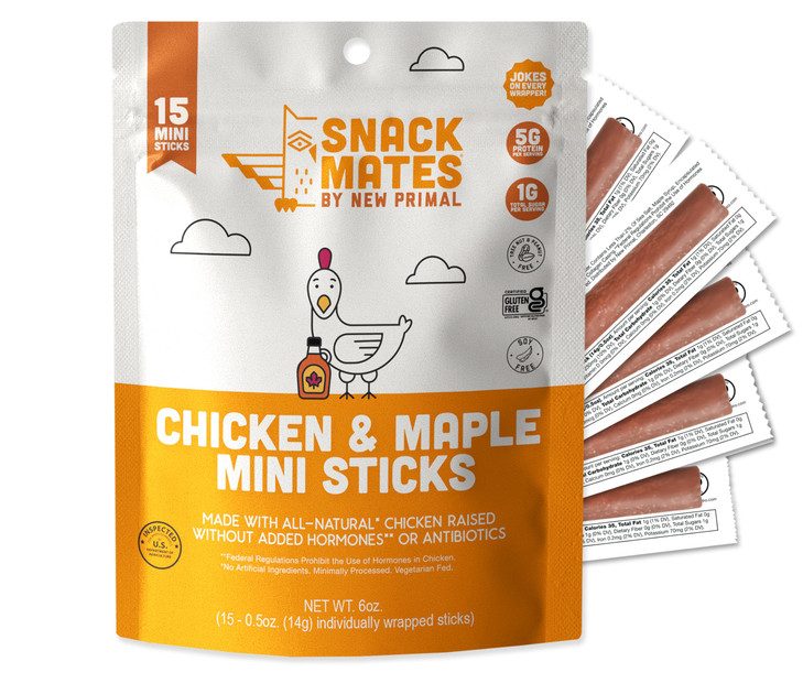 The New Primal Snack Mates Chicken Maple Sticks Gluten Free Healthy Snacks for Kids Low Sugar High Protein Back to Schoo