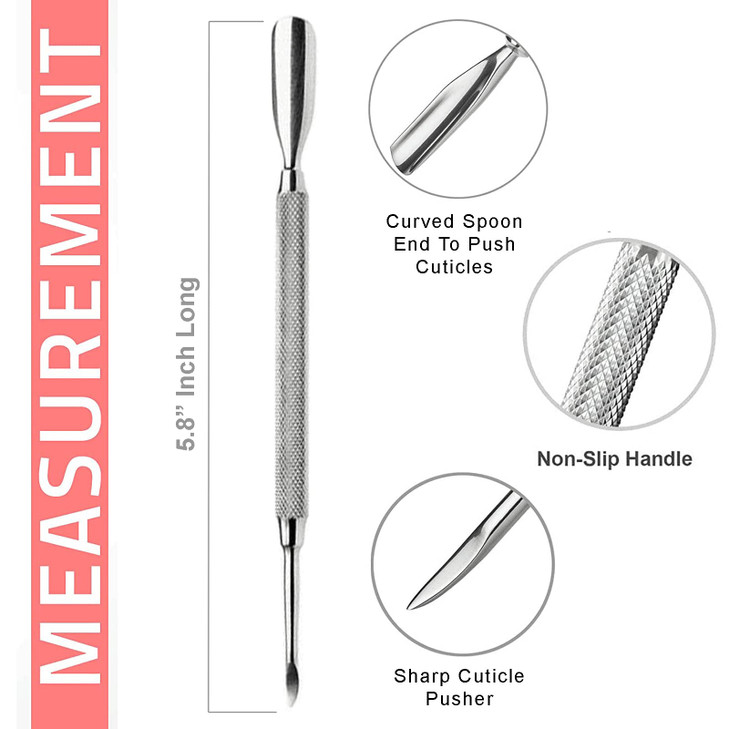 Cuticle Pusher Tools - Professional Nail Cuticle Pusher Cuticle Remover Cuticle Trimmer Spoon Shaped Nail Cleaner Dual Sided Metal Stainless Steel Ma