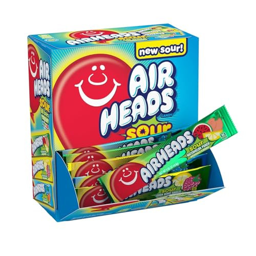 Airheads SOUR Bars Variety Bulk Box Sour Watermelon Punch Blue Blast and Lemon Berry Squeeze flavored candy 60 Individua