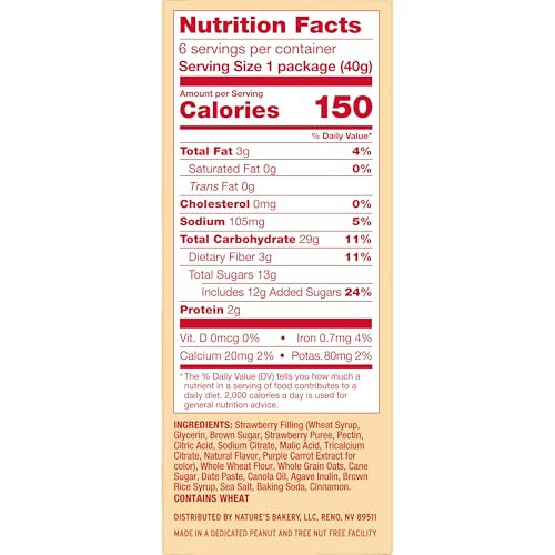 Natures Bakery Oatmeal Crumble Bars Strawberry Real Fruit Vegan NonGMO Breakfast Bar 1 Box With 6 Bars 6 Count