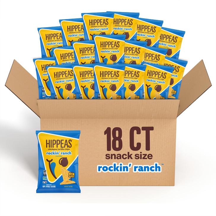 HIPPEAS Chickpea Tortilla Chips Rockin Ranch Gluten Free Snacks Dairy Free Vegan 1oz Pack of 18 3g Protein 3g Fiber Crun