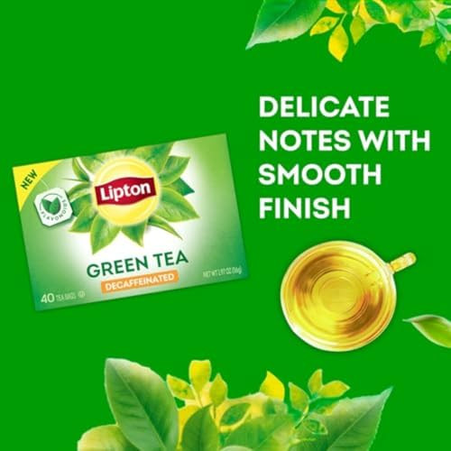 Lipton Decaffeinated Green Tea Bags Unsweetened Teabags for Decaf Hot Tea or Decaf Iced Tea with Flavonoids 40 Total Tea