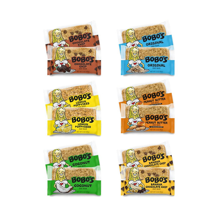 Bobos Oat Bar Sampler Pack Vegan Non GMO Plant Based 6 flavors 12 count Convenient OnTheGo Breakfast or Snack