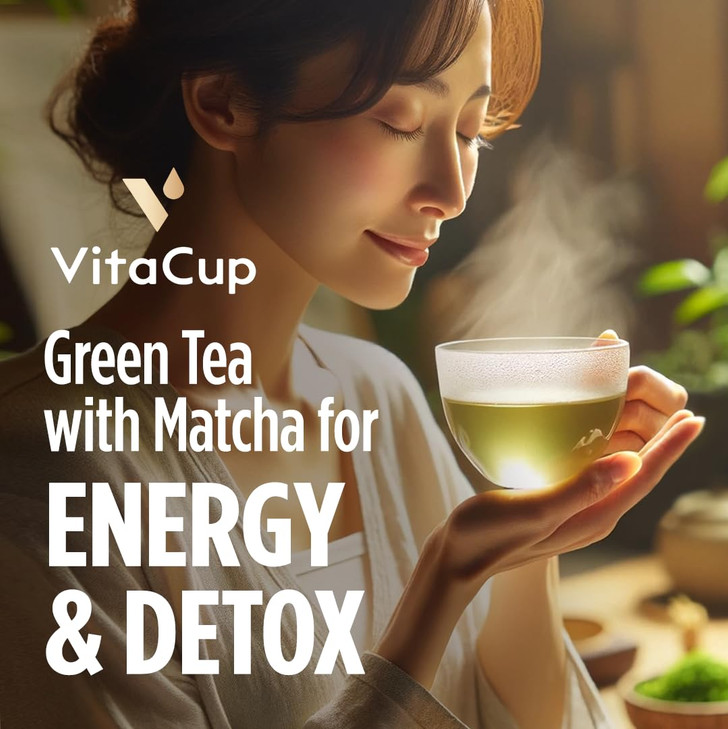 VitaCup Green Tea Pods Enhance Energy Detox with Matcha Moringa B Vitamins D3 Keto Paleo Vegan Recyclable Single Serve P