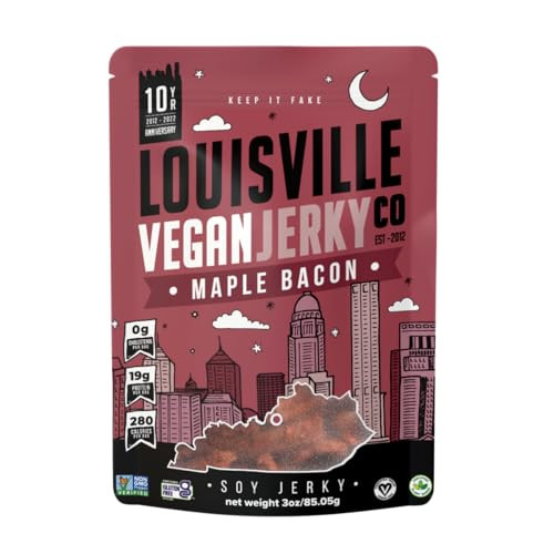 Louisville Vegan Jerky Maple Bacon Vegan Meat LipSmacking VeganFriendly Vegetarian Jerky NonGMO Soy Protein GlutenFree H