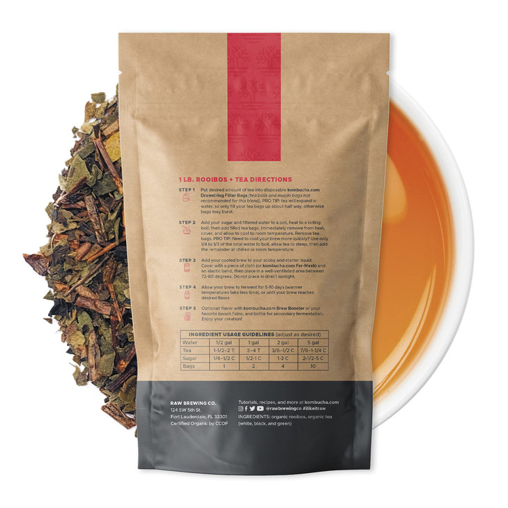 Kombuchacom Certified Organic Loose Leaf Tea Kombucha Brewing Blends Rooibos Mixed Tea Blend 8 Ounce Makes up to 25 gall