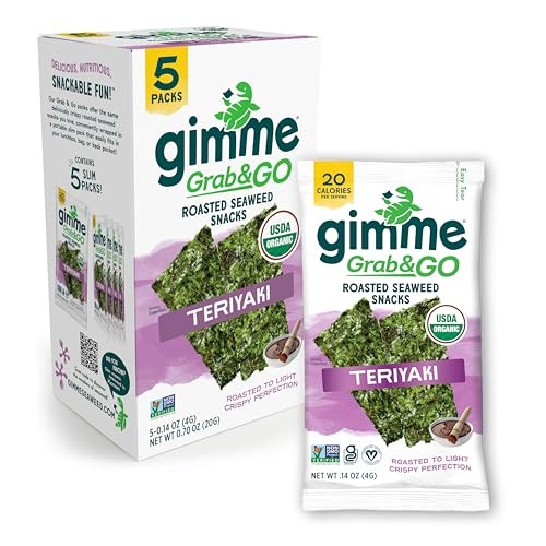 Gimme Seaweed Grab Go Organic Premium Roasted Seaweed Snacks Teriyaki 5 Count Trayless Keto Vegan GlutenFree Source of O