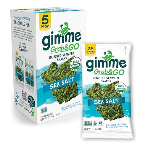 Gimme Seaweed Grab Go Organic Premium Roasted Seaweed Snacks Sea Salt 5 Count Trayless Keto Vegan GlutenFree Great Sourc