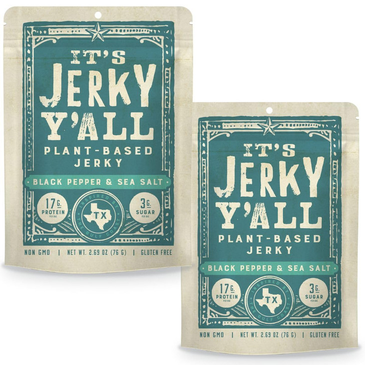 Its Jerky Yall Vegan Jerky SEA SALT PEPPER Beyond Tender and Tasty Vegan Snacks High Protein Low Carb NonGMO GlutenFree