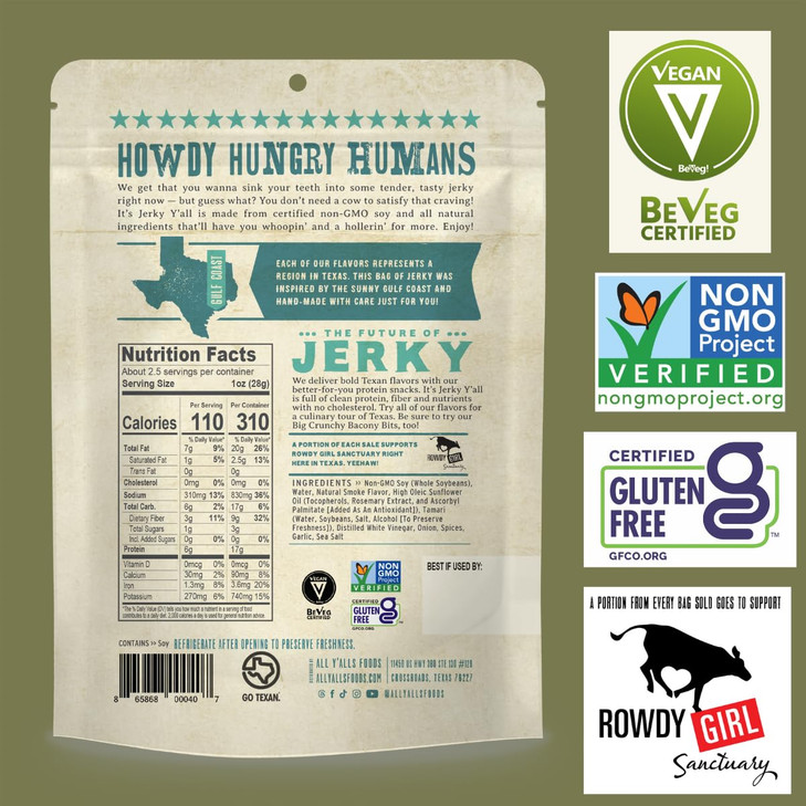 Its Jerky Yall Vegan Jerky SEA SALT PEPPER Beyond Tender and Tasty Vegan Snacks High Protein Low Carb NonGMO GlutenFree