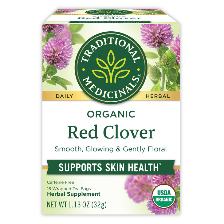 Traditional Medicinals Tea Organic Red Clover Supports Skin Health Kosher NonGMO CaffeineFree 16 Tea Bags