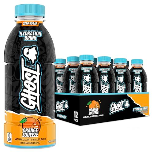 GHOST Hydration Drink Orange Squeeze RTD Sports Drink with Electrolytes Natural Vitamins Minerals All Day Lifestyle Hydr