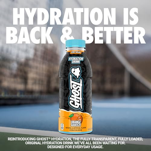 GHOST Hydration Drink Orange Squeeze RTD Sports Drink with Electrolytes Natural Vitamins Minerals All Day Lifestyle Hydr