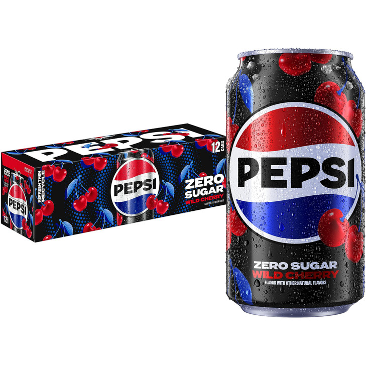 Pepsi Zero Sugar Cola Soda Wild Cherry 12 Fl Oz Cans Pack of 12
