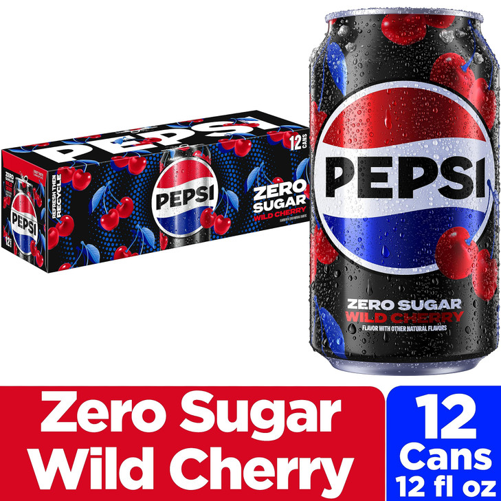 Pepsi Zero Sugar Cola Soda Wild Cherry 12 Fl Oz Cans Pack of 12