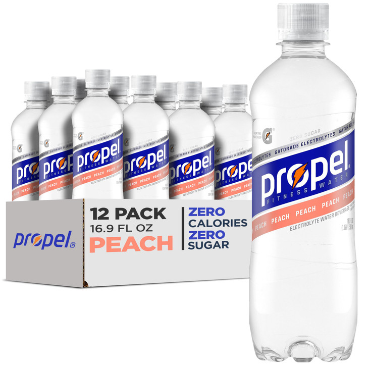 Propel Peach Zero Calorie Sports Drinking Water with Electrolytes and Vitamins CE 169 Fl Oz Pack of 12