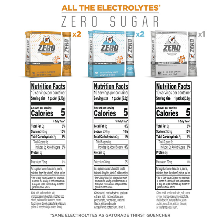 Gatorade G Zero Powder Glacier Cherry Variety Pack 010oz Individual Packets 10 Count Pack of 5