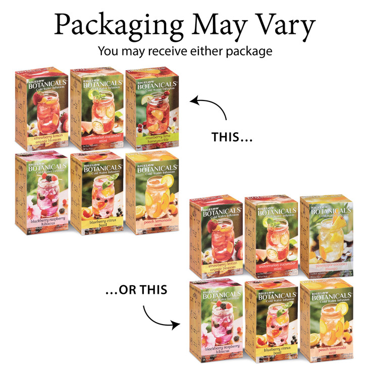 Bigelow Botanicals Cold Water Infusion Herbal Variety Pack Caffeine Free Tea with Cranberry Watermelon Blackberry Strawb