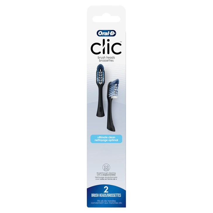 Oral-B Clic Toothbrush replacement heads, 2 count toothbrushes, black refill brush heads