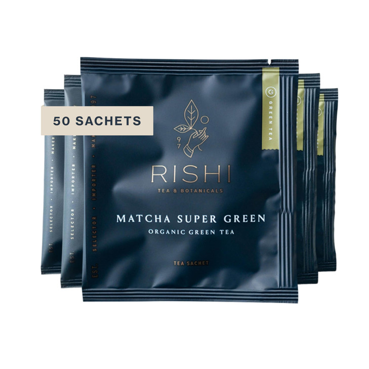 Rishi Tea Matcha Super Green Japanese Tea Organic Caffeinated Sachet Bags Umami Antioxidant Rich Sencha Matcha Blend 50