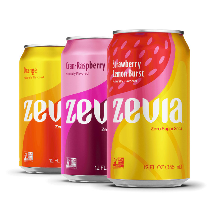 Zevia Zero Sugar Soda Fruity Variety Pack 12 oz Cans 24Pack Naturally Sweetened Zero Calorie Sugar Free Soda NonGMO Proj