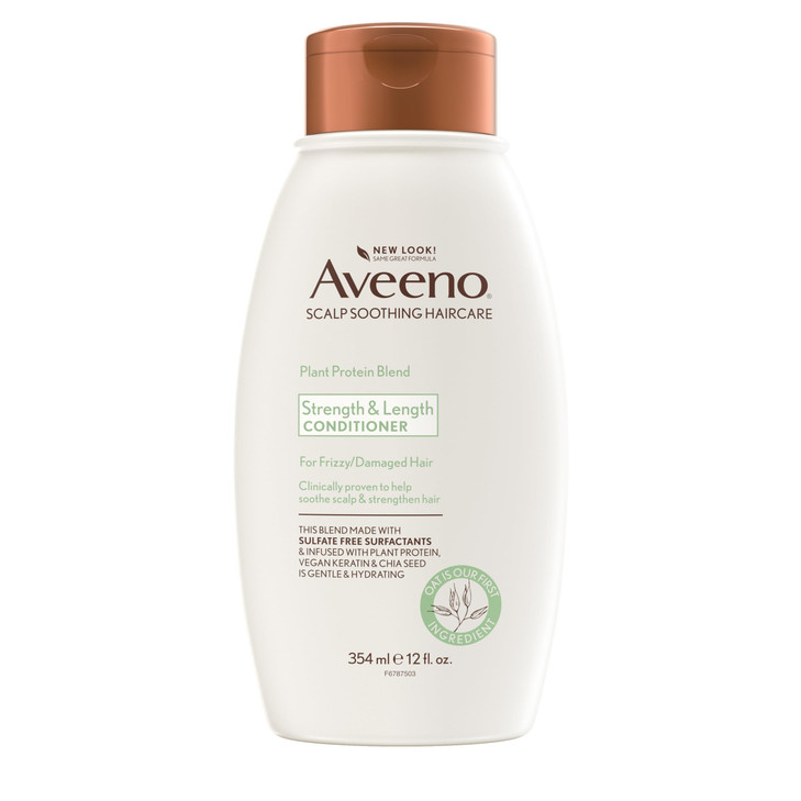 Aveeno Strength & Length Plant Protein Blend Conditioner, Vegan Formula for Strong Healthy Looking Hair, White, Unscented, 12 Fl Oz