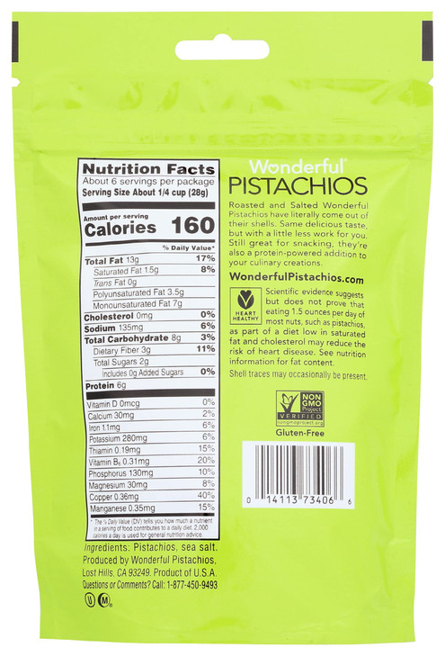 Wonderful Pistachio Roasted Salted Shelled Pistachios 6 OZ