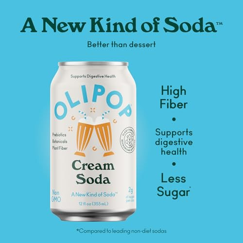 OLIPOP Prebiotic Soda Pop Cream Soda Pantry Pack Packed with Prebiotics Fiber and Botanicals Gluten Free Vegan GMO Free