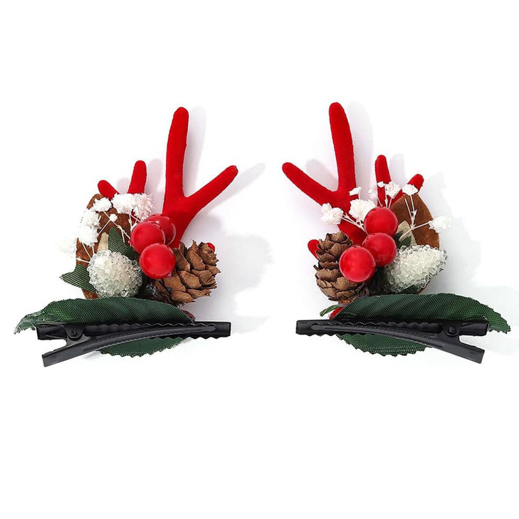 Ludress Christmas Hair Clips Reindeer Antlers Xmas Hair Accessories Hair Barrettes with Deer Horn Ears Christmas Costume Headwear for Women and Girls