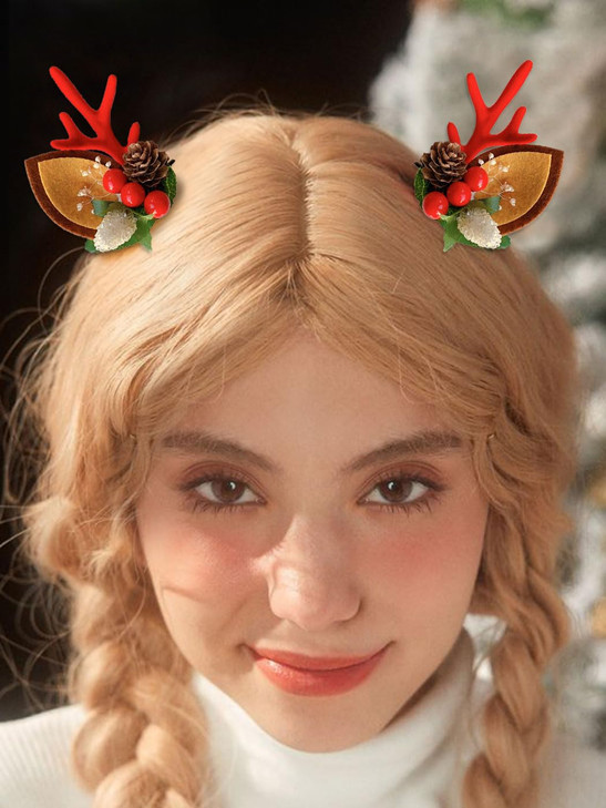 Ludress Christmas Hair Clips Reindeer Antlers Xmas Hair Accessories Hair Barrettes with Deer Horn Ears Christmas Costume Headwear for Women and Girls