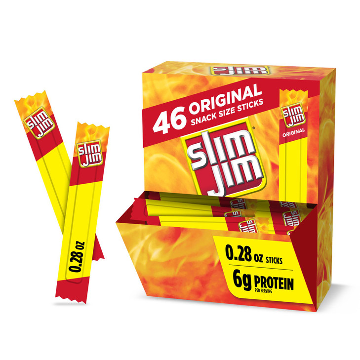 Slim Jim Smoked Meat Sticks Original Flavor 6g Protein Per Serving Snack Size 028 oz 46 Count