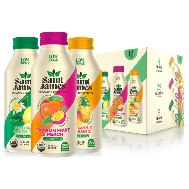 Saint James Iced Tea Organic Green Tea Non GMO Gluten Free Low Calorie Low Sugar Variety Green Tea Flavors 12 Pack 169 f