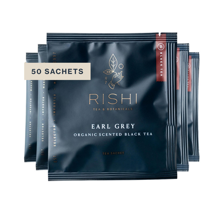 Rishi Tea Earl Grey Tea Organic Sachet Tea Bags Pure Black Tea with Bergamot Oil Energizing Caffeinated 50 Count