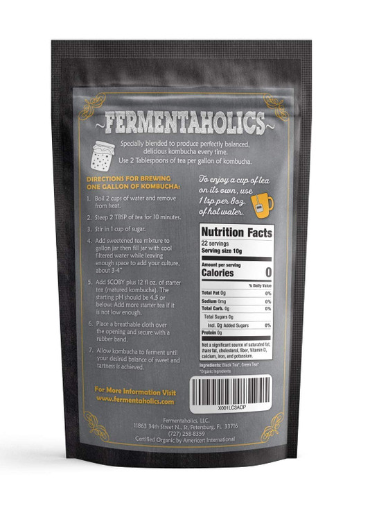 Fermentaholics USDA Certified Organic Kombucha Tea Blend Kosher Certified Organic Black and Green Tea Blend Loose Leaf