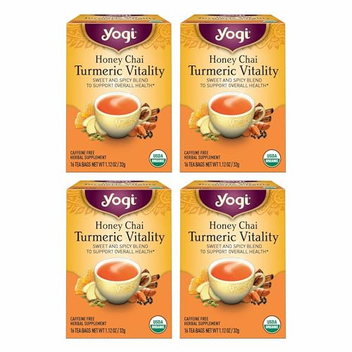 Yogi Tea Honey Chai Turmeric Vitality Tea 16 Tea Bags per Pack 4 Packs Organic Tea to Support Overall Health Includes Ci