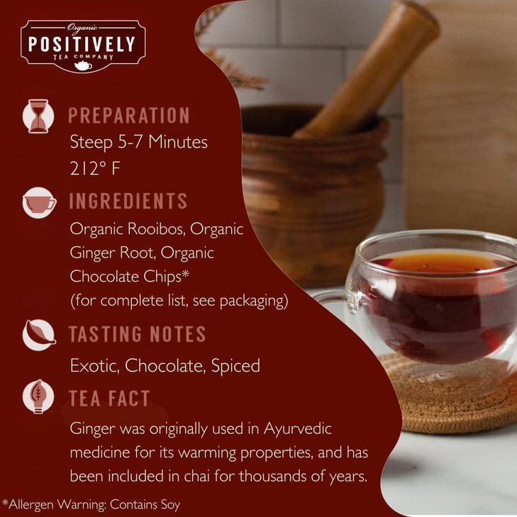 Organic Positively Tea Company Rooibos Chocolate Chai Tea Loose Leaf 16 Ounce