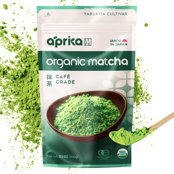 AprikaLife Organic Matcha Powder USDA JAS Certified No Sugar Added Authentic Japanese Cafe Grade Matcha Green Tea Powder