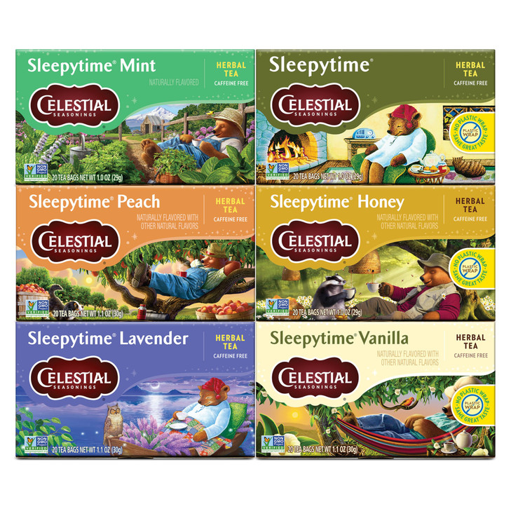 Celestial Seasonings Sleepytime Herbal Tea Variety Pack Caffeine Free Sleep Tea 20 Tea Bags Per Box Pack of 6