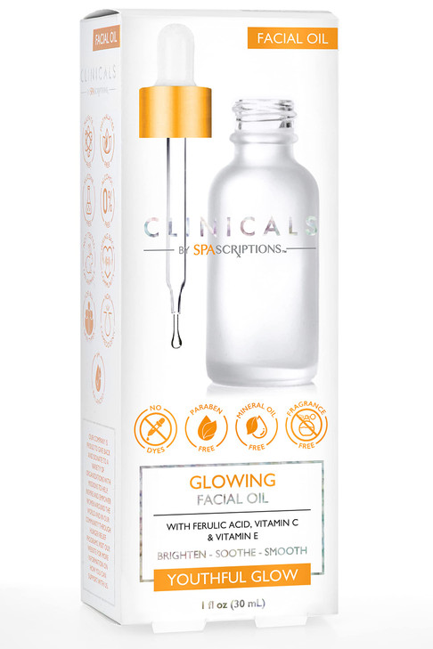 SpaScriptions Clinicals Glowing Facial Oil with Ferulic Acid, Vitamin C, and Vitamin E to Brighten, Soothe and Smooth your Skin to a Youthful Glow