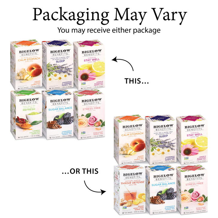 Bigelow Benefits Wellness Teas Variety Pack Mixed Caffeinated Green Matcha CaffeineFree Herbal Tea 18 Count Pack of 6 10