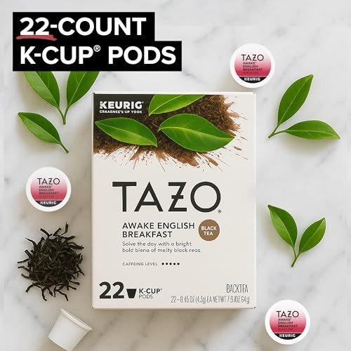 TAZO Awake English Breakfast Tea KCups Bold Traditional BreakfastStyle Black Tea for Health and Wellness 22 Pods