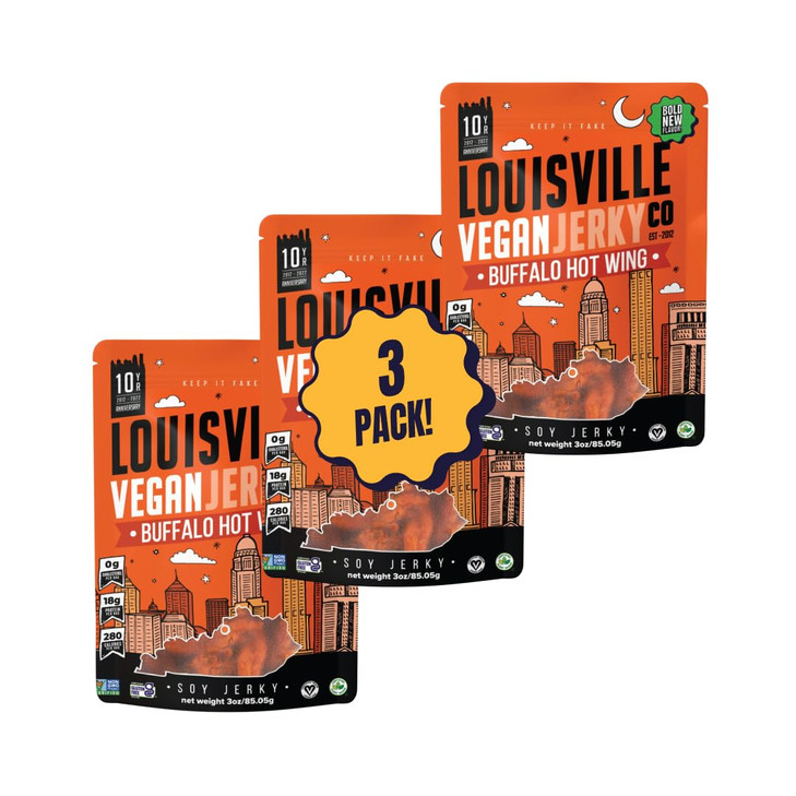 Louisville Vegan Jerky Buffalo Hot Wing Vegan and Vegetarian Meat LipSmacking Jerky GlutenFree High Protein Vegan Snacks