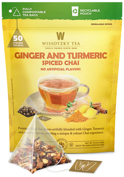Wissotzky Tea Ginger Turmeric Spiced Chai Pack of 50 Tea Bags