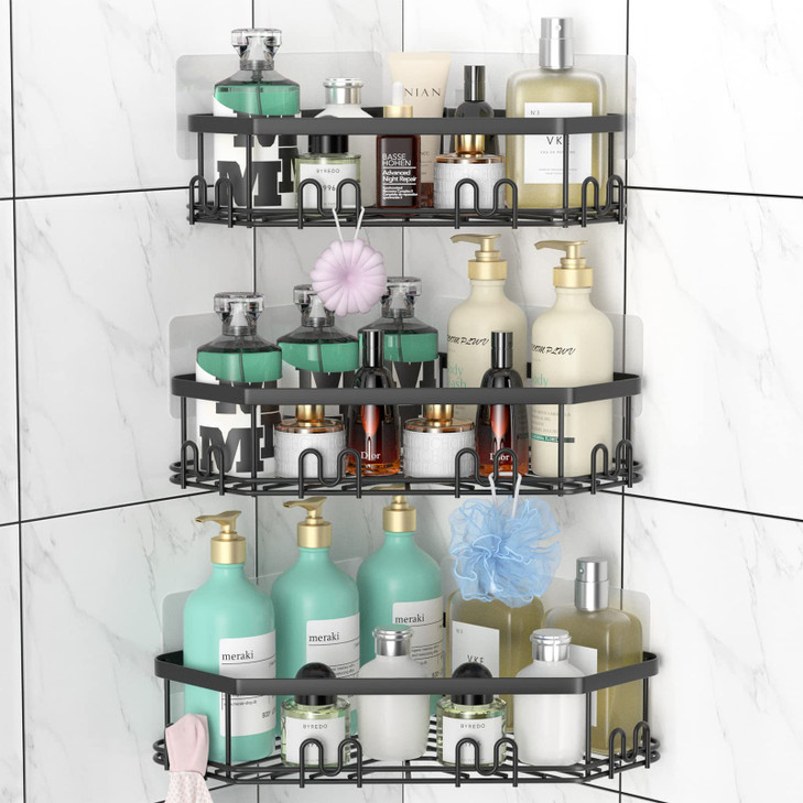 STEUGO Corner Shower Caddy 3 Pack Adhesive Shower Corner Organizer Shelves No Drilling Stainless Steel Shower Storage Ra