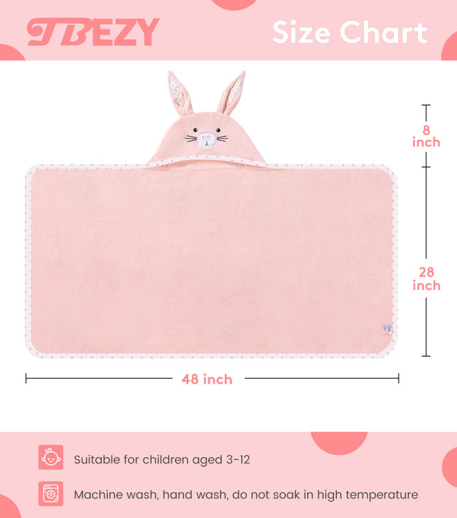 TBEZY Hooded Towel for Kids 100 Cotton Ultra Soft with Unique Animal Design Large for Infants 310 Years Bunny