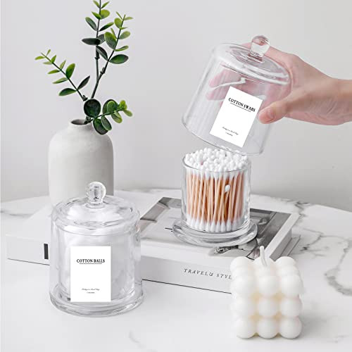 rejomiik 2 Pack Qtip Holder Thick Glass Apothecary Jars with Lid for Bathroom Accessories Vanity Organizers and Makeup S