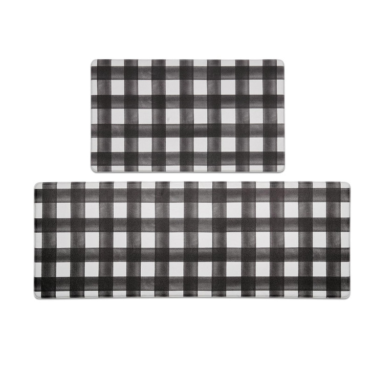 FRESHMINT Modern Farmhouse Plaid 2 Piece Set Kitchen Mats for Floor Anti Fatigue Waterproof NonSkid Kitchen Rugs Cushion