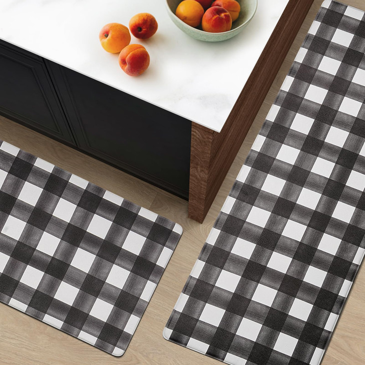 FRESHMINT Modern Farmhouse Plaid 2 Piece Set Kitchen Mats for Floor Anti Fatigue Waterproof NonSkid Kitchen Rugs Cushion