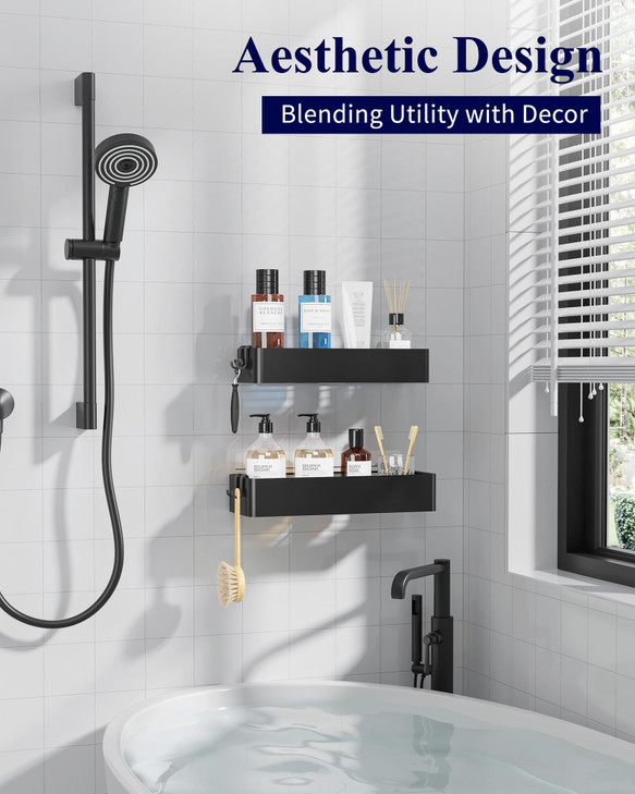 Kitsure Shower Caddy 2 Pack Adhesive Shower Organizer Rustproof Metal Shelves NoDrill Bathroom Organizers and Storage Bl
