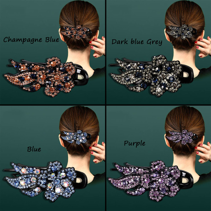 Yusier 4 PCS Flower Rhinestones Hair Clips Duckbill Clip Ponytail Clips Black Barrettes Decorative Clips Hair Accessories for Women with Rhinestones